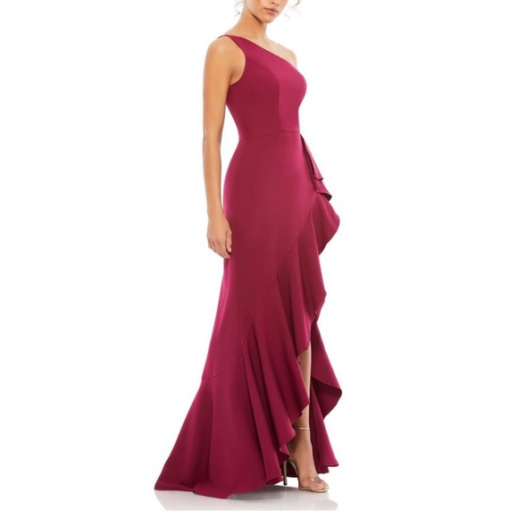 Mac Duggal berry ruffle one shoulder dress size 2 - Picture 4 of 4